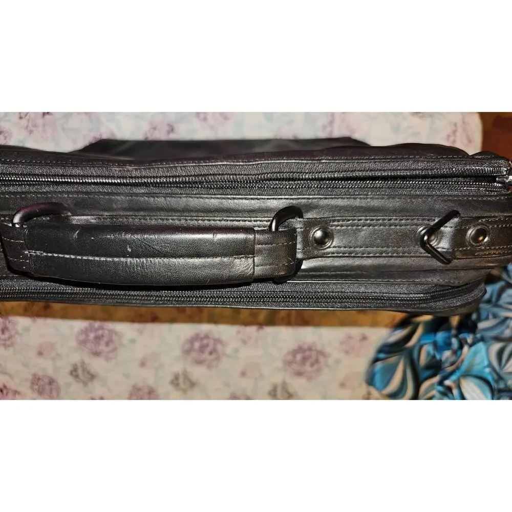 Bugatti Computer Shoulder Bag Briefcase Black Leather 15